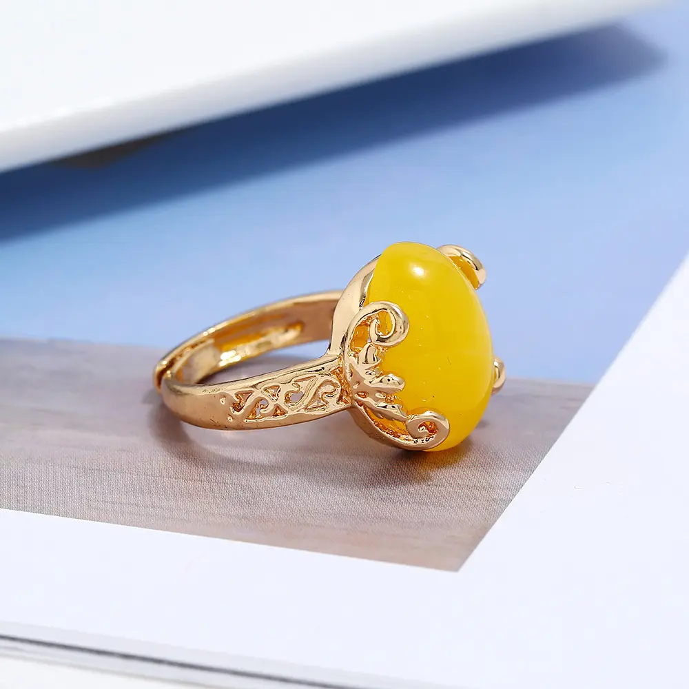 Anillo de cera artificial con incrustaciones para mujer con apertura ajustable, anillo de piedras preciosas minimalista chapado en oro para hombre