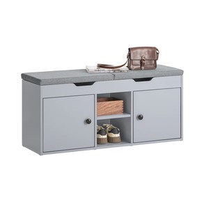 グレー色木制靴収納キャビネットベンチと入り口用シート付き - Product Image 1