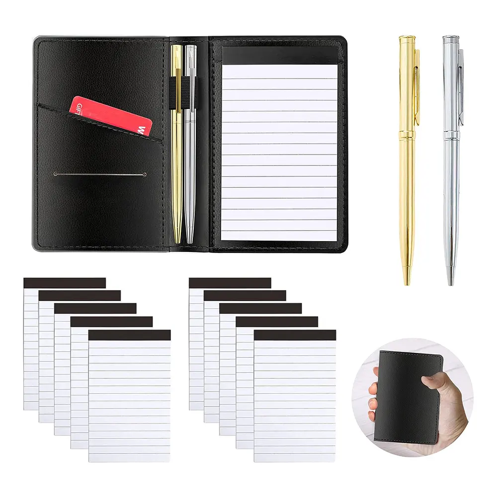 Geschäftsbuch individuelles Logo Druck Speicher-Memoriebogen mit Stift Taschenleder-Notizbuch mit abnehmbarem Notizblock To-Do-Liste Memo-Pad