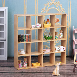 1:12 ölçekli ahşap Dollhouse depolama raf 16 izgaralar Set duvar kitaplık vitrin rafları minyatür mobilya kreş organizasyon - Product Image 3