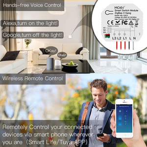 Módulo de interruptor de luz Zigbee inteligente, 3 entradas, 3 vías, 10A, Zigbee 3,0, Smartlife, control remoto inalámbrico, puerta de automatización del hogar - Product Image 3