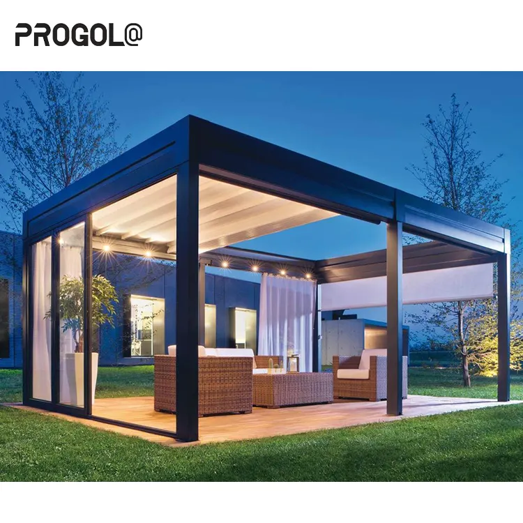 Progola moderno Gazebo giardino esterno motorizzato feritoia ombra bioclimatico automatico in alluminio pergolato tetto retrattile pergolato