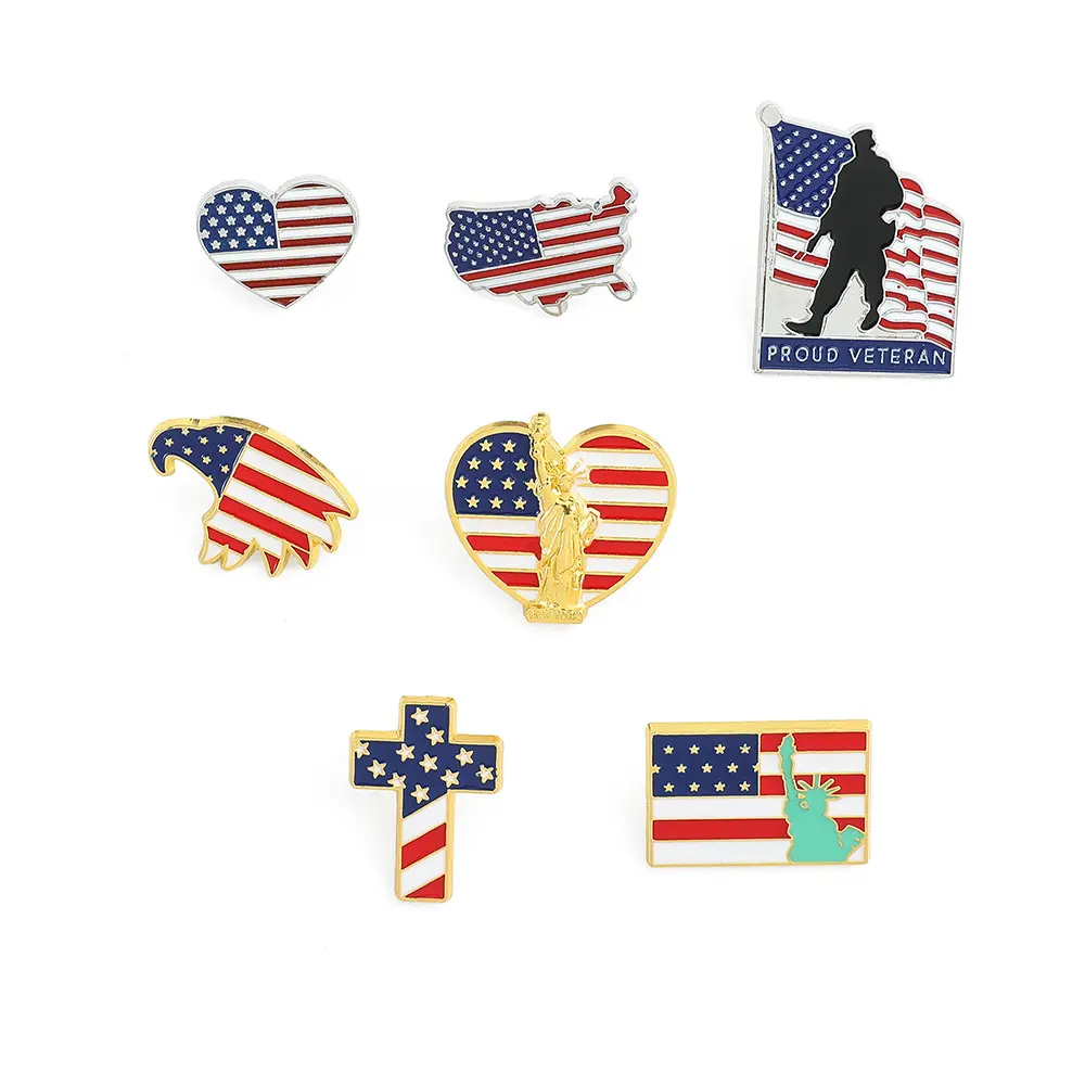 Venta caliente serie de bandera americana insignia de metal Día DE LA Independencia broche de pintura de aleación accesorios al por mayor Zambia Uganda Liberia