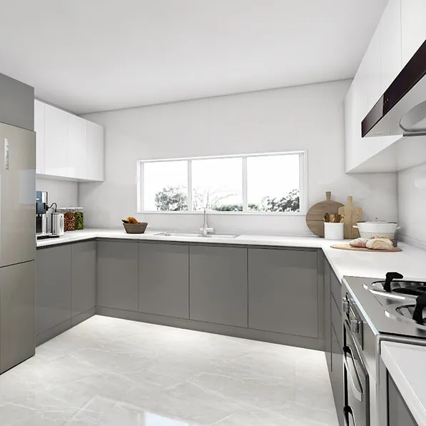 Gabinete de cocina lacado acabado mate color gris blanco buen precio gabinete de cocina moderno