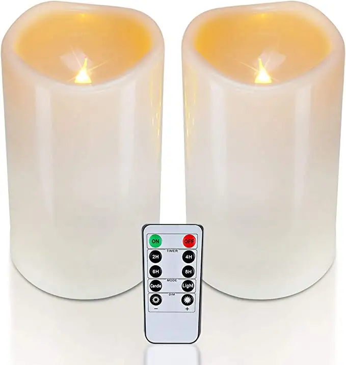 Homemory – bougie LED étanche sans flamme, fonctionnement à piles, clignotante, télécommande extérieure pour lanternes intérieures et extérieures, ensemble de 2