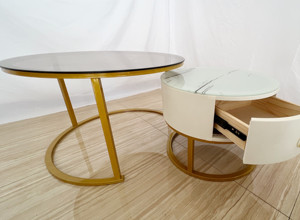 Wholesale Living Room Modern Round <strong>Nesting</strong> Glass Gold Coffee <strong>Table</strong> Set of 2 Center <strong>Table</strong> Stacking Side <strong>End</strong> <strong>Table</strong> With Storage - Product Image 4