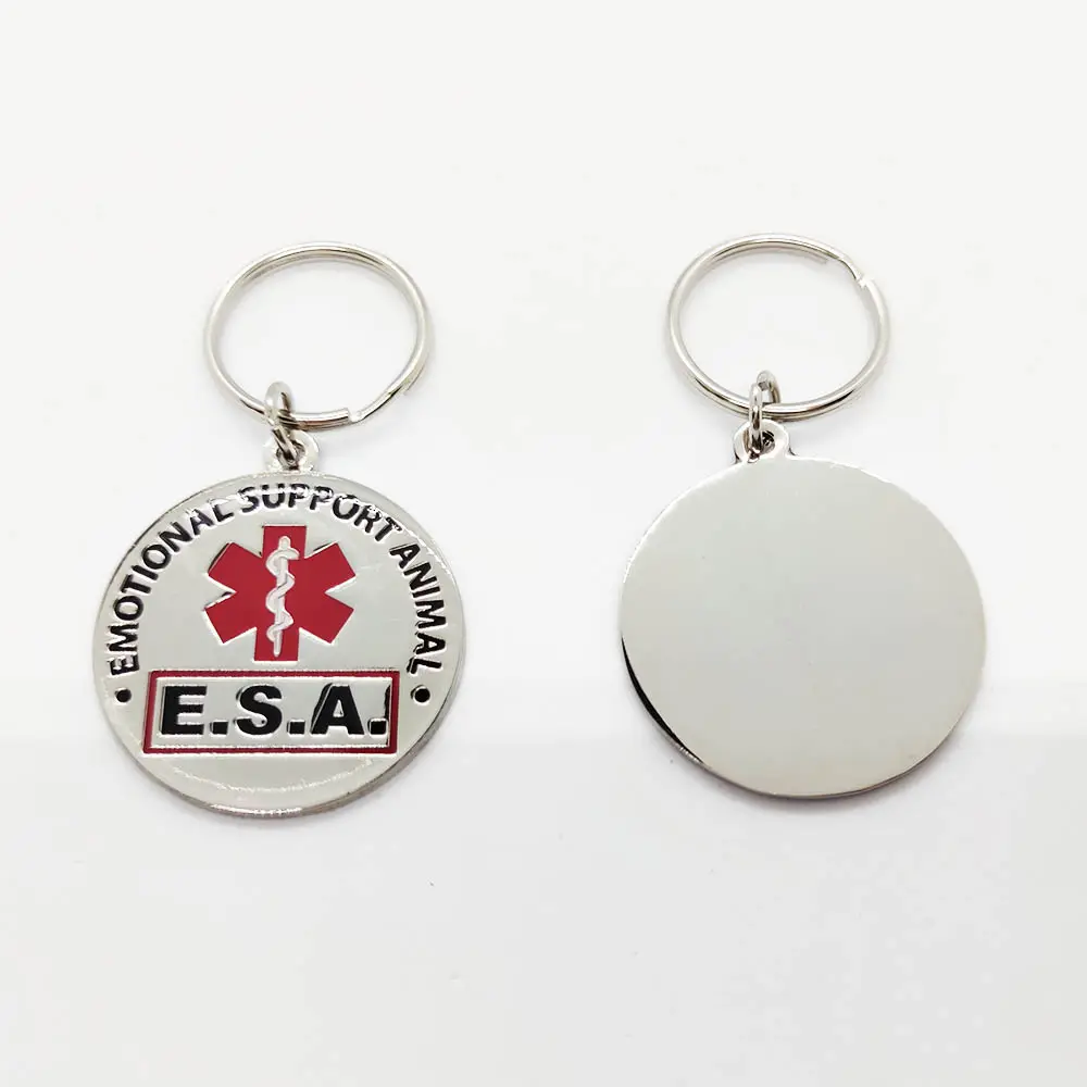 Animal de soutien émotionnel E.S.A. Porte-clés Service de placage d'argent étiquette d'identification de chien pour porte-clés en métal de fer pour animaux de compagnie
