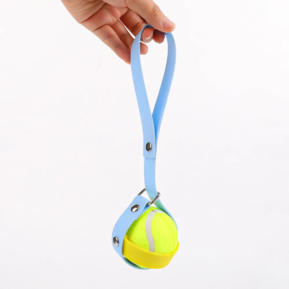 Mango Perro Cachorro Throw Fetch Toy Color Pvc Pet Tennis Ball Holder con gancho Correa Accesorio