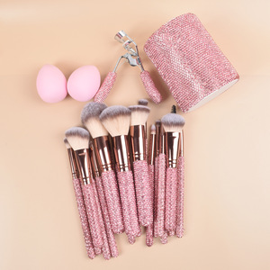 カスタムロゴピンクRHINESTONE 23個入りグラムメイクアップブラシセット自社ブランドブリンメイクメイクアップブラシヘアバンド付きまつげカーラー - Product Image 6