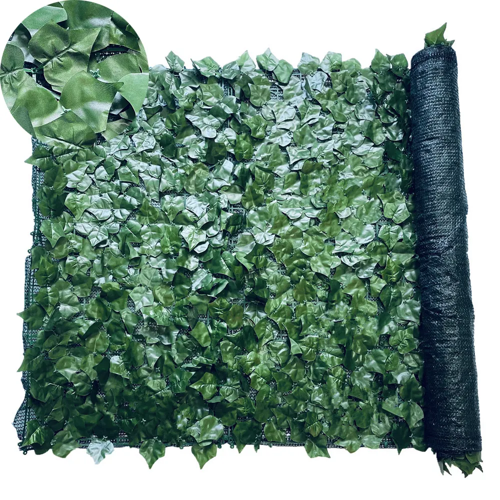 Valla de hojas de plantas de simulación con respaldo de malla Pantalla de privacidad seto Pared de plantas falsas adecuada para decoración de interiores y exteriores