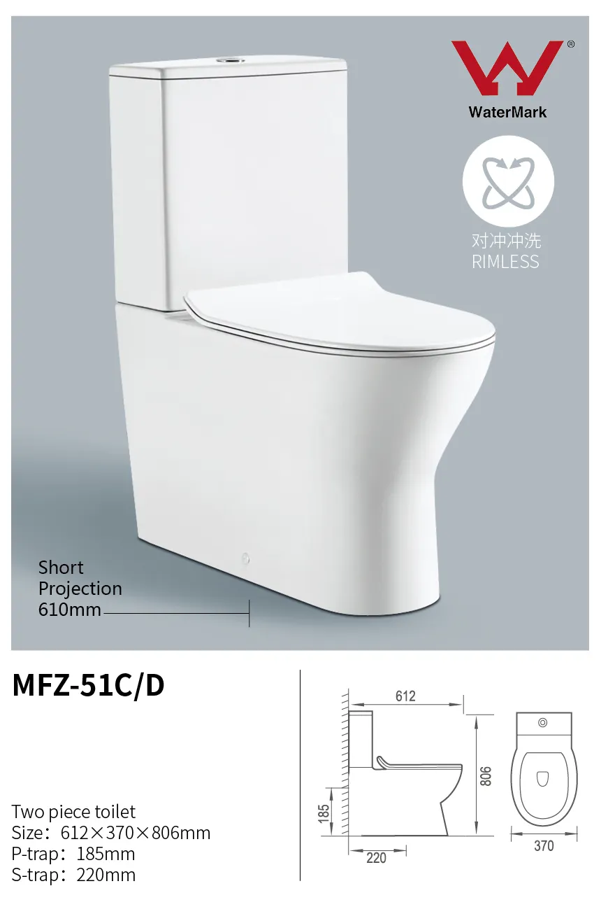 Hoge Kwaliteit Terug Naar Muur Keramische Toiletpot Wc Randloze Dual Flush Tweedelige Toiletwaterkast