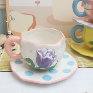 MSH不規則なハンドピンチコーヒーカップソーサーフラワーセラミックカップ - Product Image 3