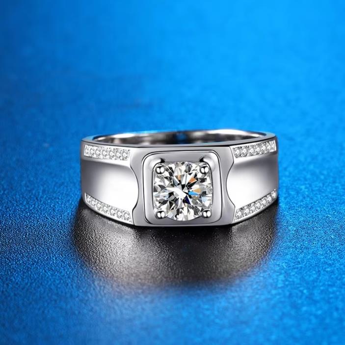 4 Double row men's ring moissanite + certificate One Carat