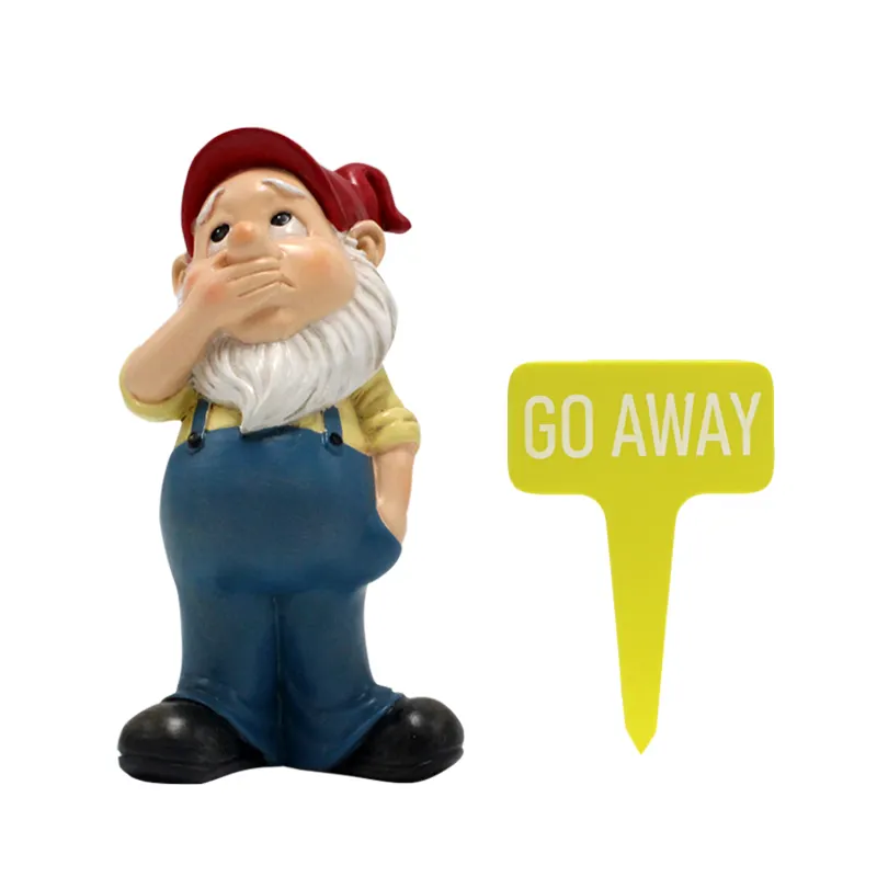 Divertido personalizado stop go away enano jardín Gnomo estatuas decoración creativa estatua resina escultura Gnomo muñeca modelo