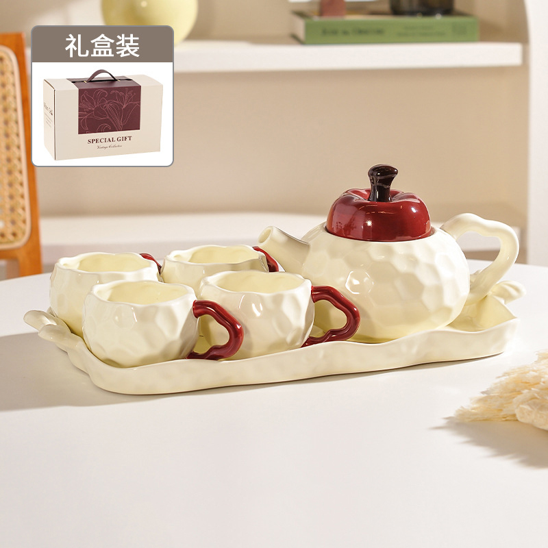 Tetera Apple-One con 4 tazas y bandeja de cerámica.