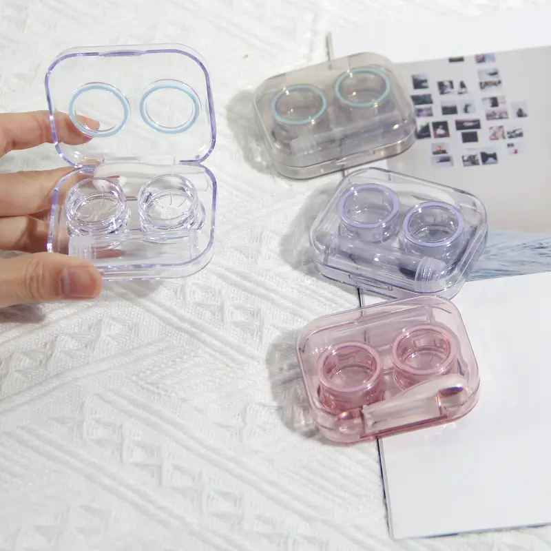 Maleta de plástico transparente, conjunto de recipiente portátil para lentes de viagem para mulheres
