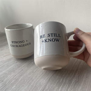 Strong+Courageous Stoneware Mug, Positive and Inspiring Text Customized Ceramic Coffee <strong>Cup</strong> - Product Image 2