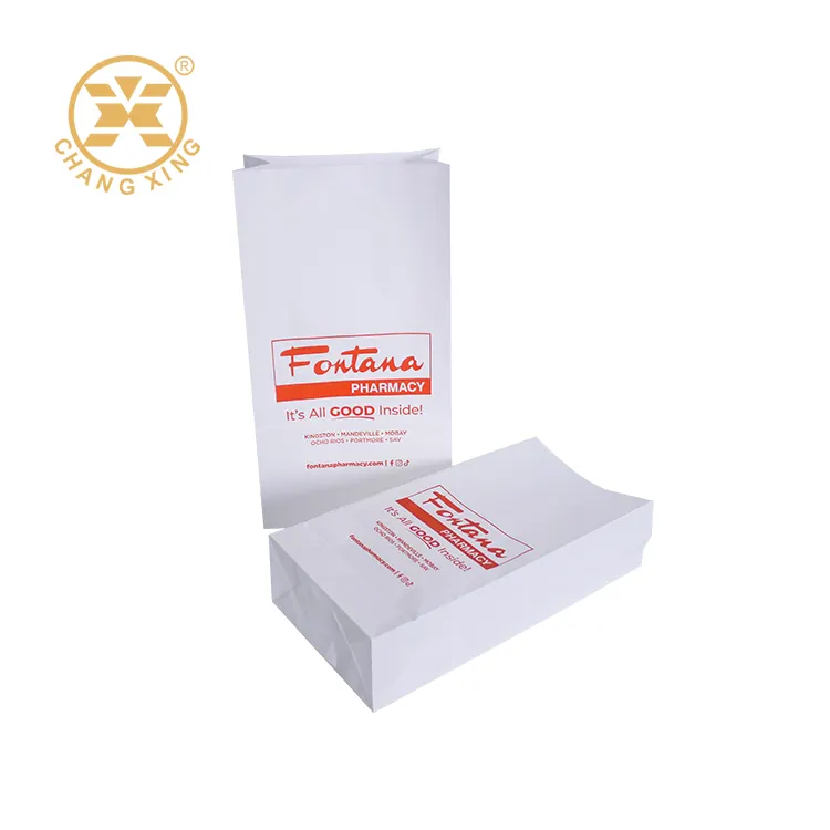 Bolsa de papel personalizada, bolsa de pan, bolsas de papel de embalaje de grado alimenticio blanco con logotipo para palomitas de maíz, panadería, galletas, aperitivos, patatas fritas