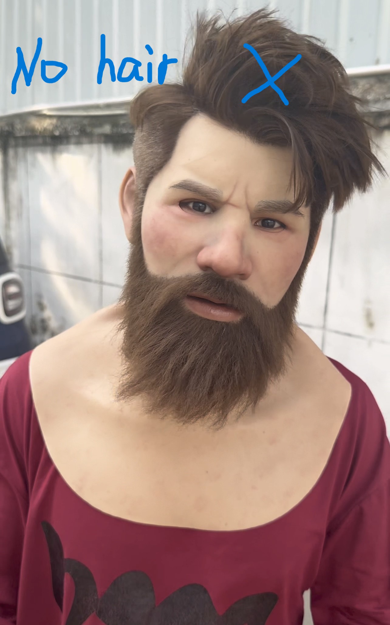 avec de vrais cheveux, sans barbe-beige