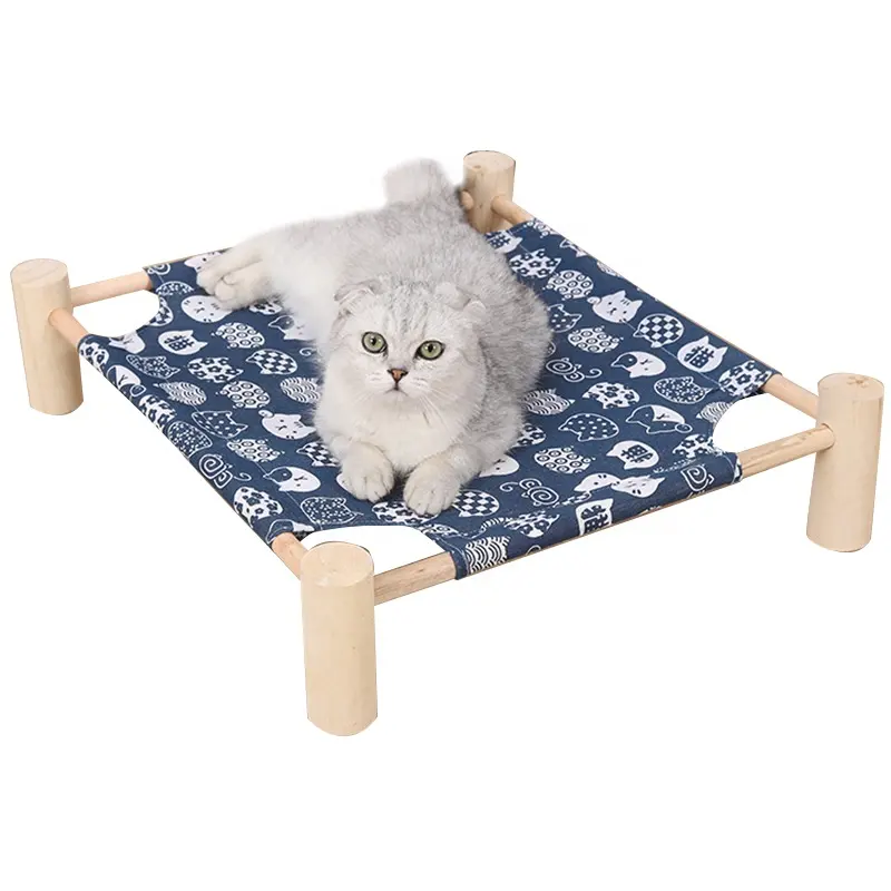 Houten Verhoogde Draagbare Koeling Bed Kat Hangmat Met Standaard Wasbare Katoenen Canvas Bed Pet Hond Kat Bed Verhoogd