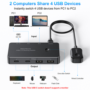 14年直接制造商2进4出10Gbps USB开关适配器，带2根USB/Type-C数据线和遥控器 - Product Image 4