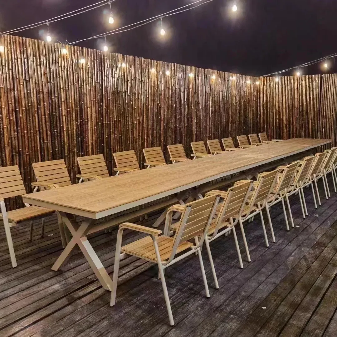 Table et chaise en bois et en fer pour salle à manger de jardin extérieur bon marché