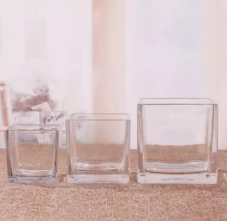 Vela de vidro transparente quadrada, de tamanho diferentes, alta qualidade, para casamento ou decoração de casa