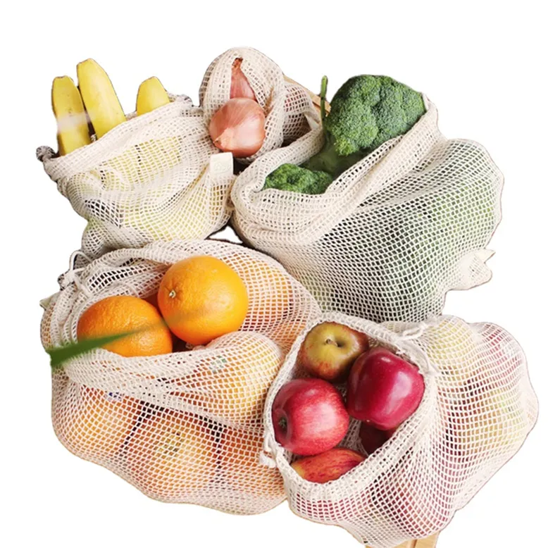 Eco friendly customized promotional reusable potato fruit ecological cotton mesh drawstring bag