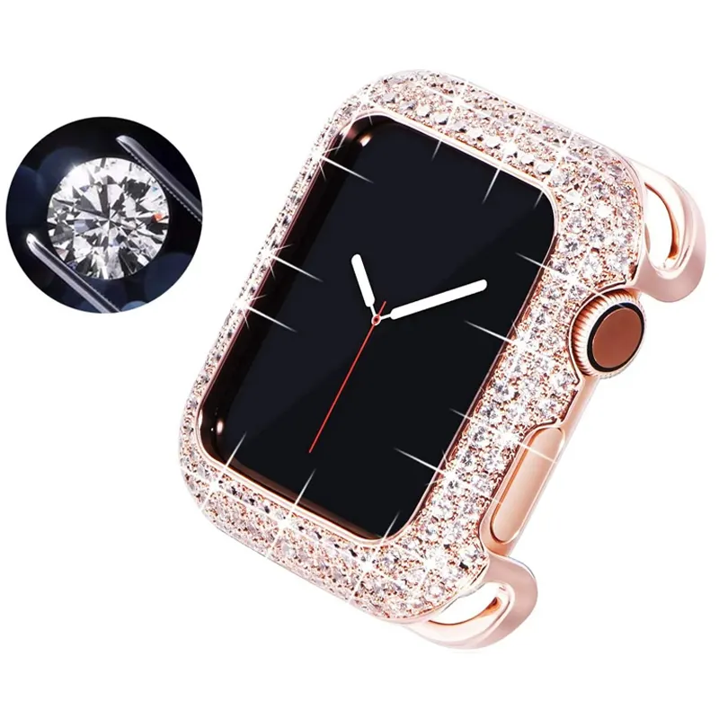 Luxury Diamond Watch Case For Apple Watch 41mm 40mm 38mm 45mm 44mm 42mm Metal Stainless Steel For iwatch 7 6 Protector Cover