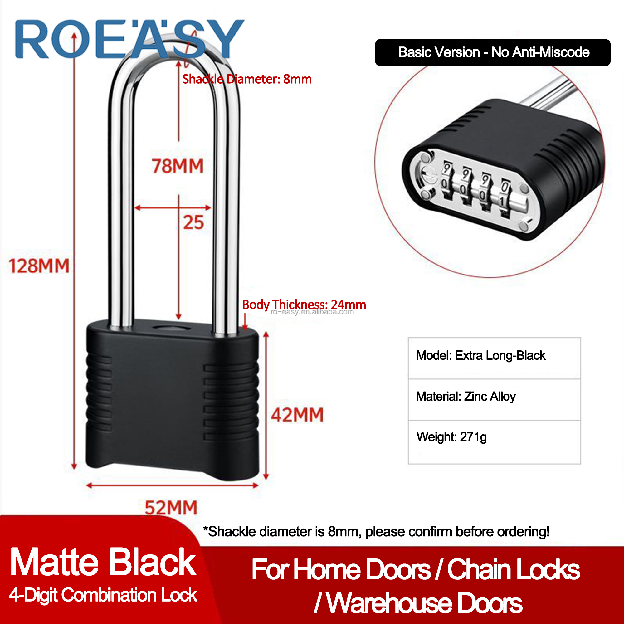 Black-Exra Long Shackle(Basic regular model)