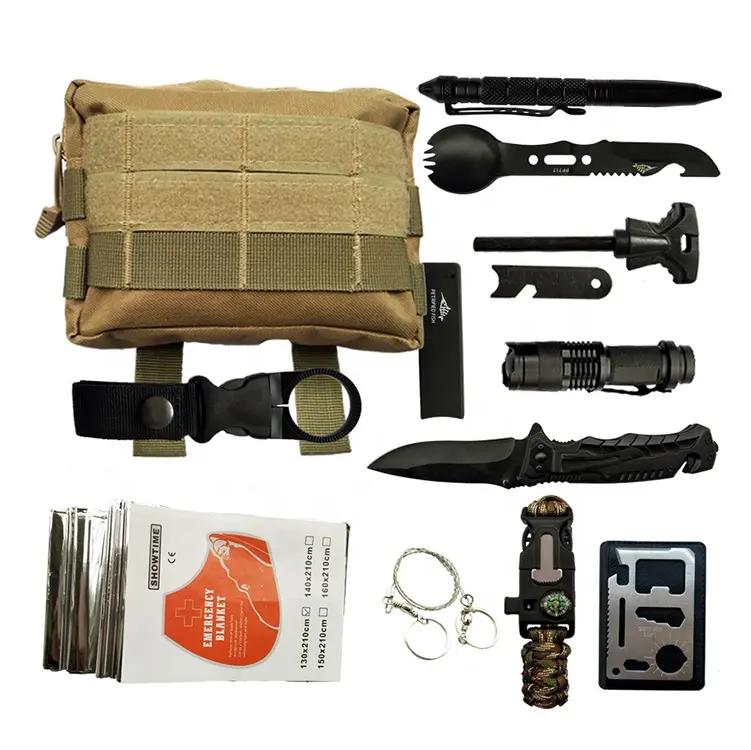 Kit de herramientas de supervivencia al aire libre, equipo de supervivencia con cuchillo, Kits de emergencia