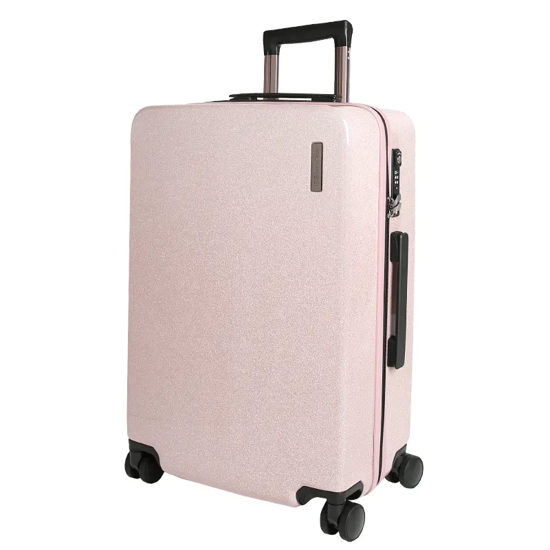 Shiny film design suitcase printed logo carry on travel bag Aluminum trolley ABS + PC luggage sets;