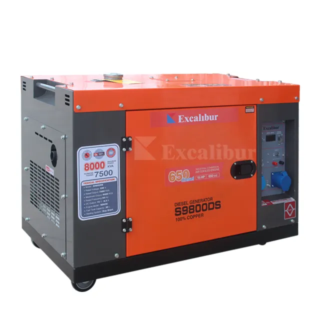 EXCALIBUR Portable Strong 3kW 5kW 6kW 7kw 8kw 8.5kw 9kw 10kw 15Kva Generador diésel silencioso de potencia