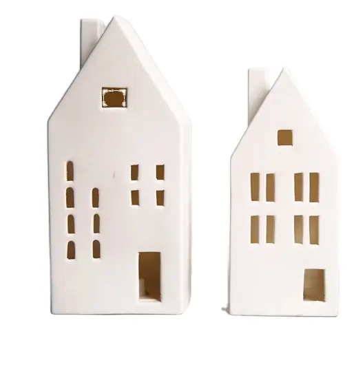 Blanc En Céramique petite maison moderne avec lumière, poterie petite maison modèles