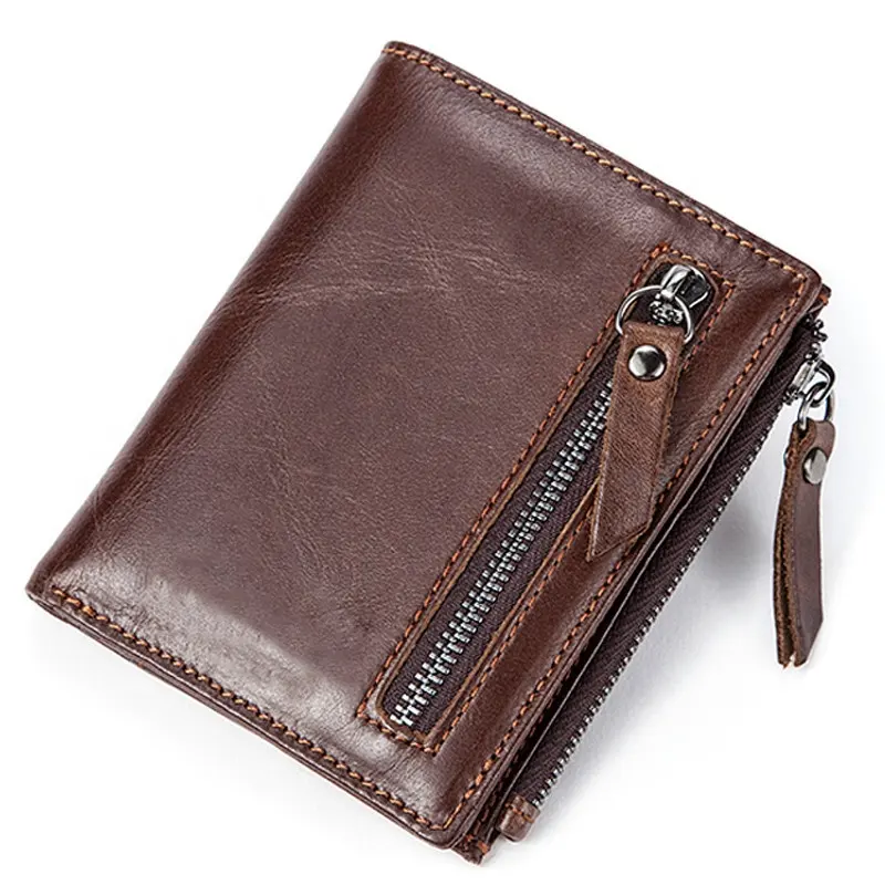 Добро пожаловать OEM коричневый кожаный держатель для кредитных карт кошелек на молнии кошелек для мужчин кожа
