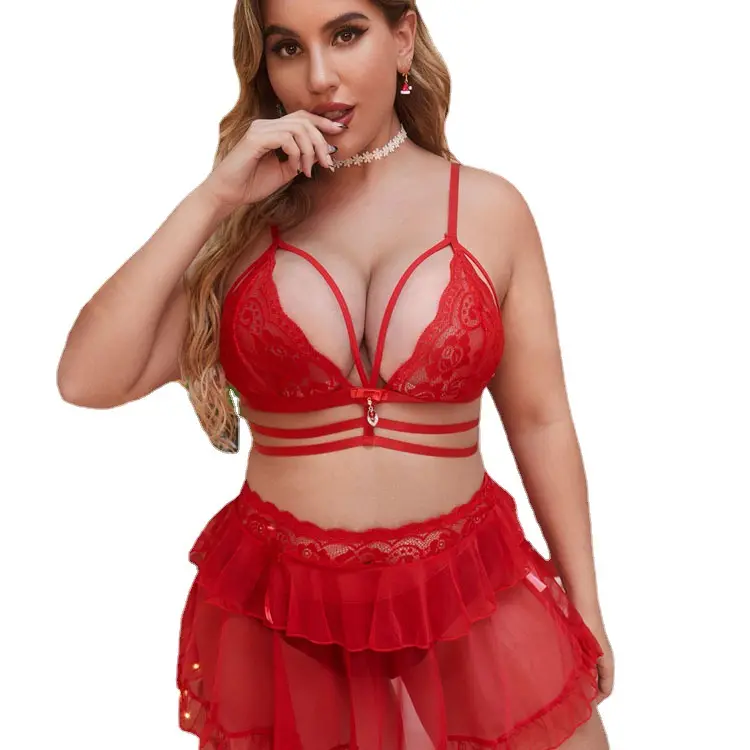 Conjunto de calcinha com estilo de tiras, mini saia gorda feminina sexy, duas peças, lingerie de fantasia