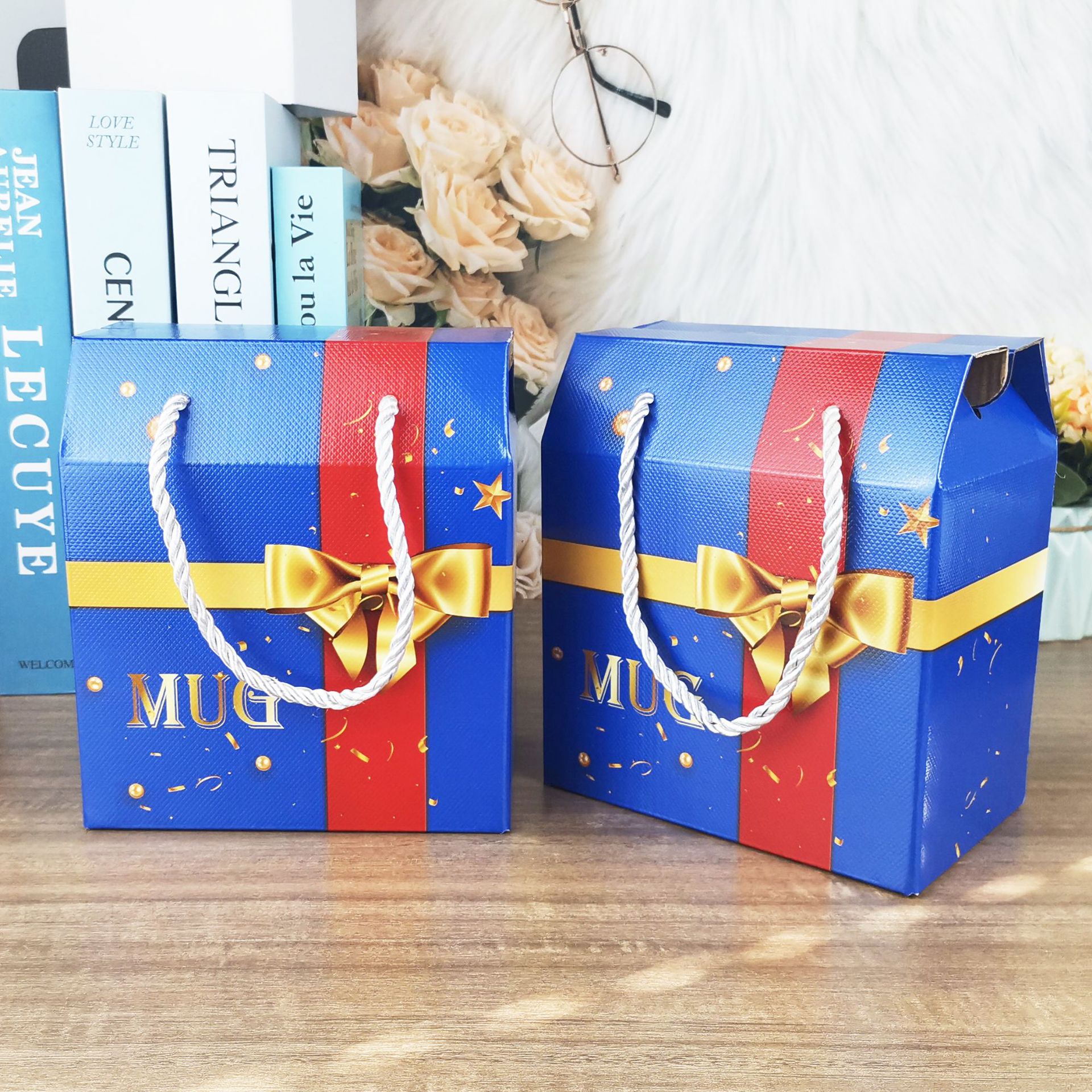 Portable rope blue foam gift box