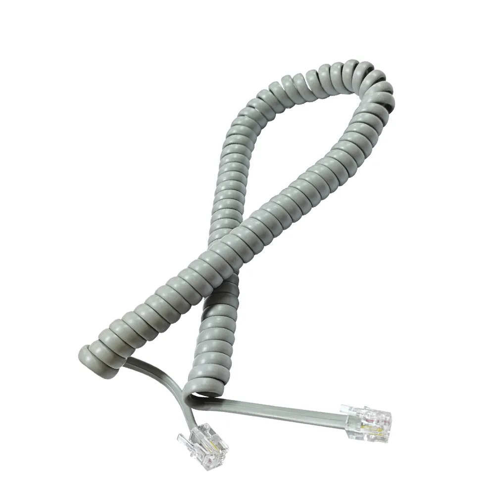 Câble de combiné téléphonique fixe 4P4C RJ9 RJ22 RJ11 Cordon de combiné téléphonique enroulé Câble spiralé blanc gris 4 pouces de plomb 6 pieds