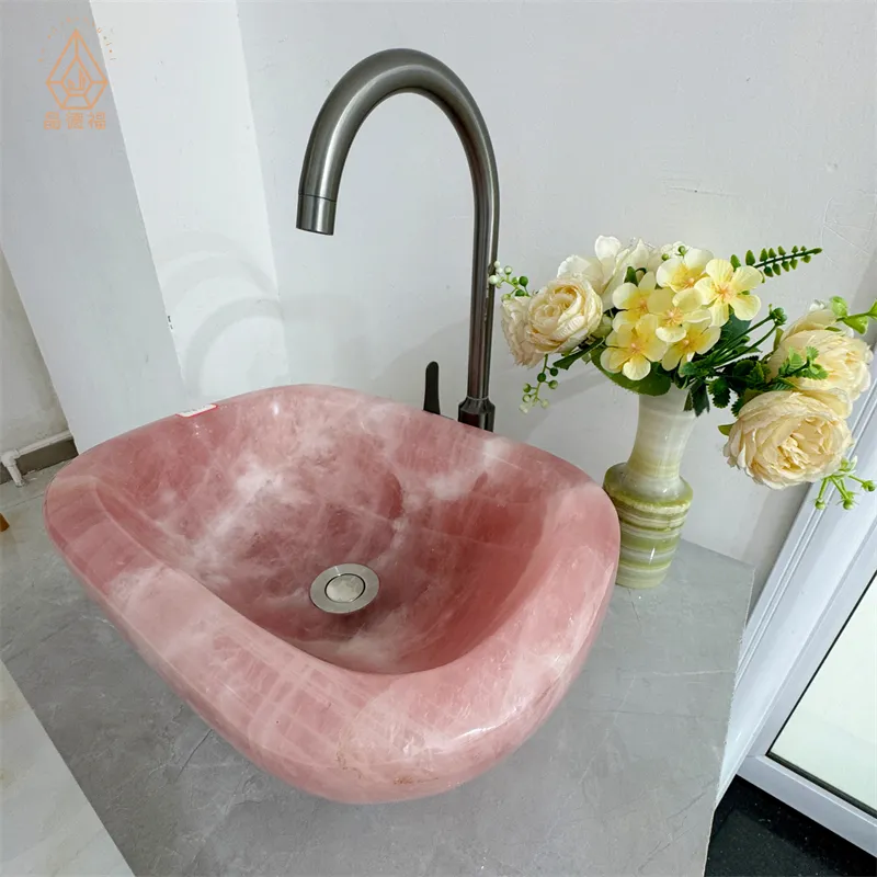 Mobili di cristallo su misura pietra curativa creazione di cristallo castello di quarzo rosa vasca da bagno per la vita