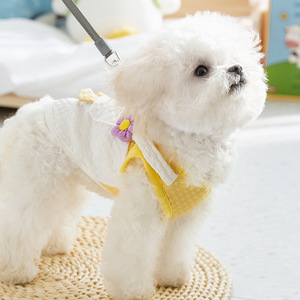 Pakaian hewan peliharaan anjing kucing ukuran kecil rompi traksi celana saku penutup angsa putih kartun lucu untuk musim semi musim panas gratis poliester - Product Image 3