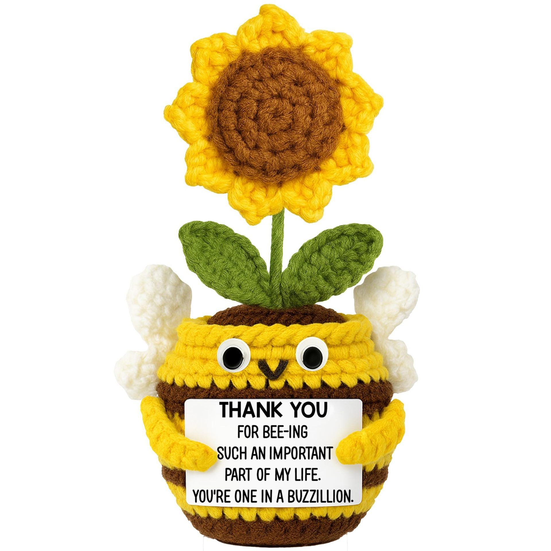 Maceta de girasol con abeja de ganchillo amarillo