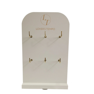 Piccolo bianco Spinning Rack per braccialetti, controsoffitto gancio Display per gioielli carte, legno portachiavi espositore per negozio - Product Image 1
