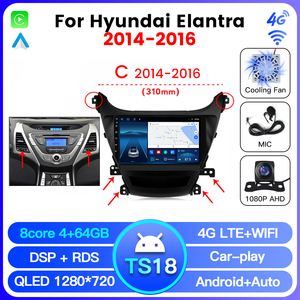 NaviFly TS10 TS18 El más nuevo sistema de navegación para automóvil Android 1280*720p para Hyundai Elantra 2012-2015 compatible con control de voz 360 Cam - Product Image 4