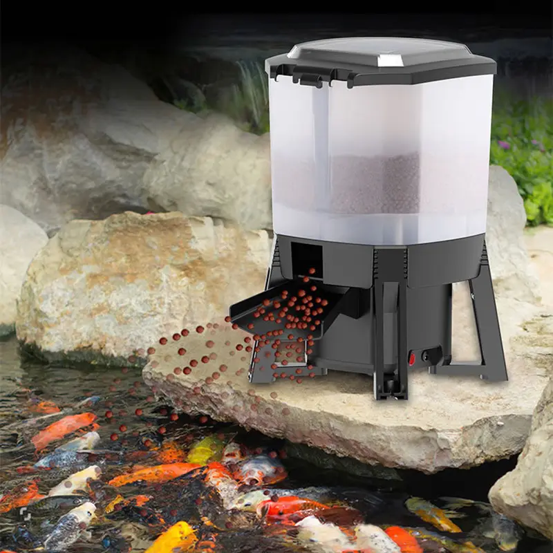 Mangeoire à poissons automatique solaire haute capacité avec affichage LCD Mangeoires automatiques pour l'aquaculture Aquarium extérieur étang alimentation