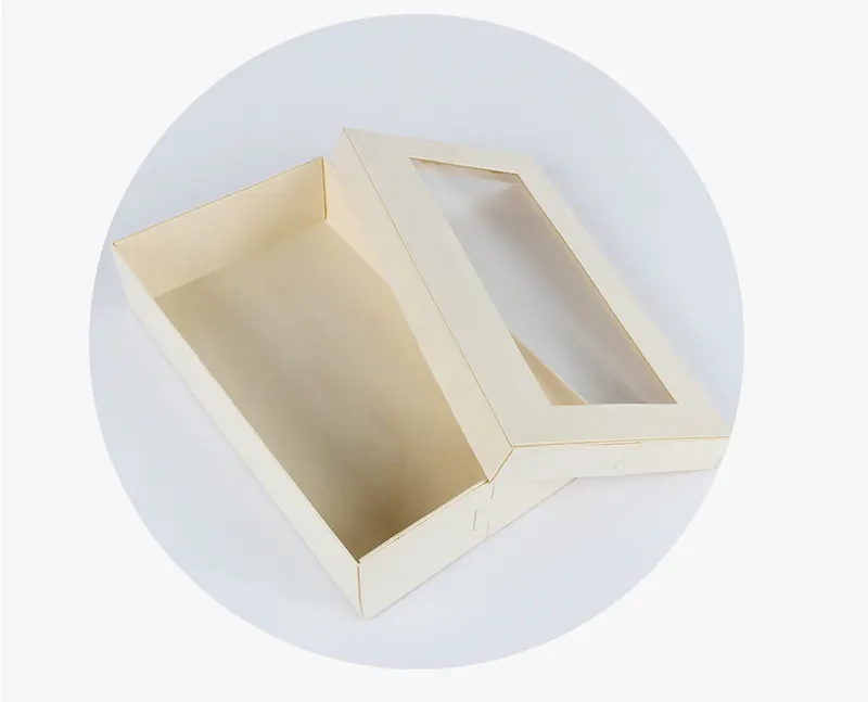 Kotak kemasan Macaron kayu dengan jendela transparan makanan kelas makanan penutup kemasan kotak roti