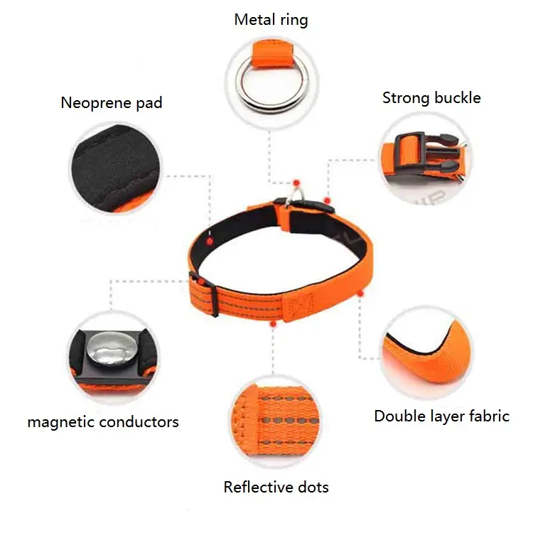 भारी शुल्क नायलॉन समायोज्य चिंतनशील फैशन कुत्ते कॉलर के साथ धातु की अंगूठी, मजबूत बकसुआ और चुंबकीय कंडक्टर