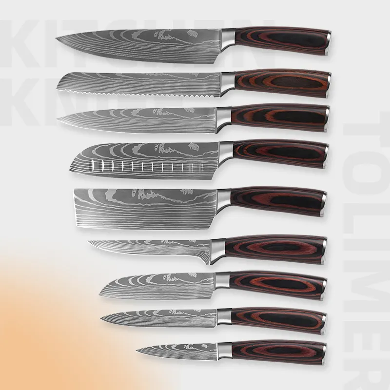 Japanese Kitchen Knives Damascus Pattern 8 inch Chef Knife 7 inch Sharp Santoku Cleaver Slicing Utility Knives Tool
