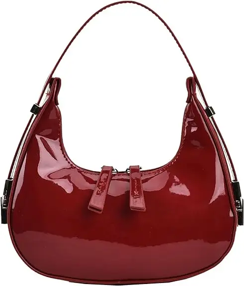 2024 Nova Moda Patente PU Couro Handle Underarm Bolsas Embreagem Cereja Vermelho Sacos de Ombro Crescente das Mulheres Bolsas