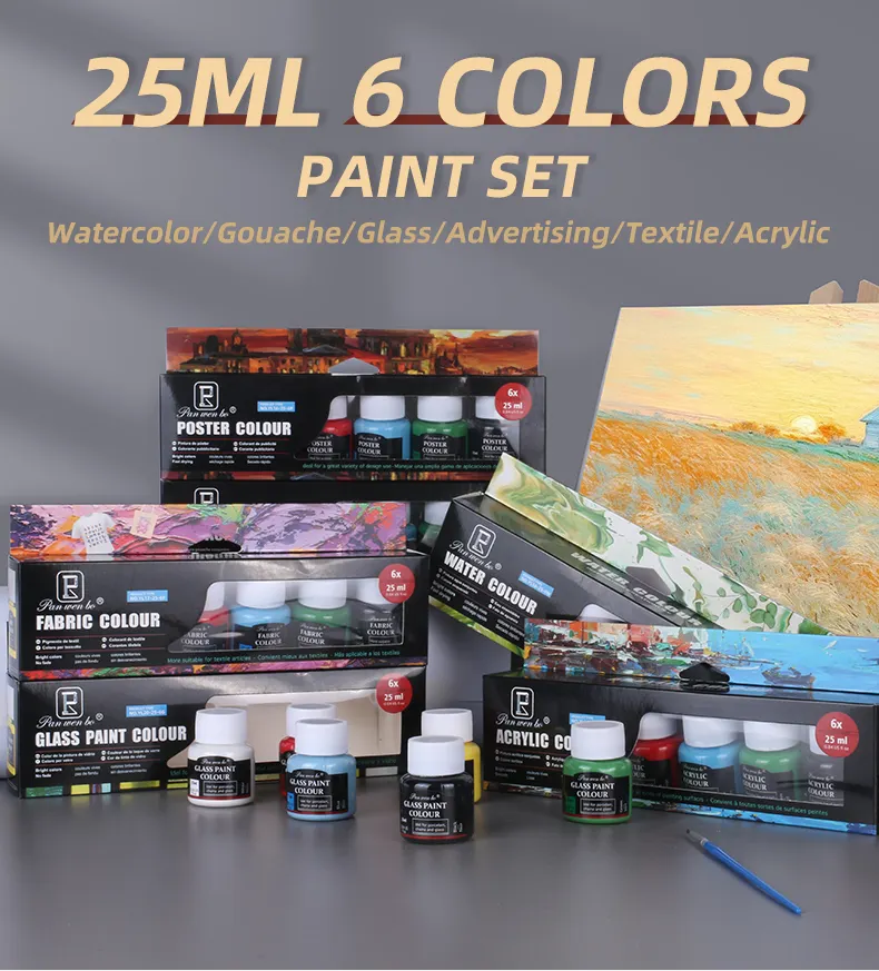 Pintura acrílica de estudio de pigmento de artista de alta calidad, 6 colores, juego de pintura acrílica de 25ml para pinturas de gouache al óleo de acuarela acrílica