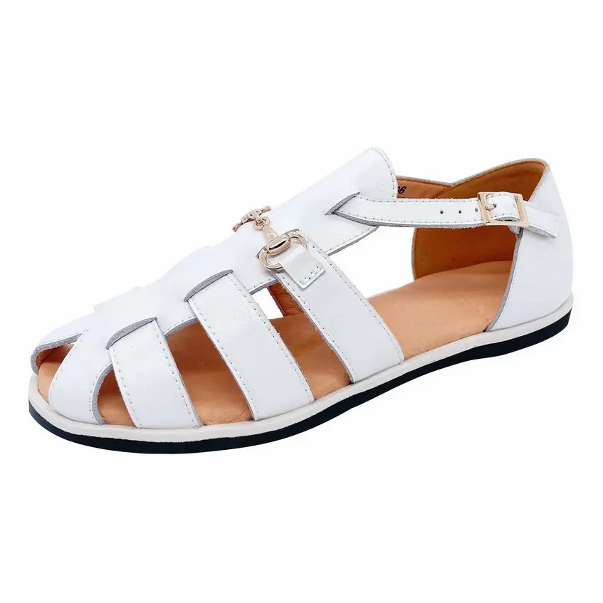 Sandalias planas de cuero genuino para mujer, diseño único, superventas, precio al por mayor